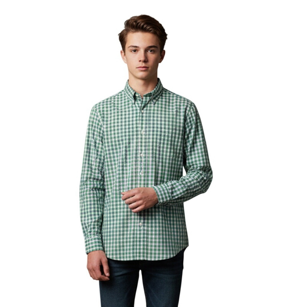 Boys Large Brooks Brothers Dress Shirt Green Check